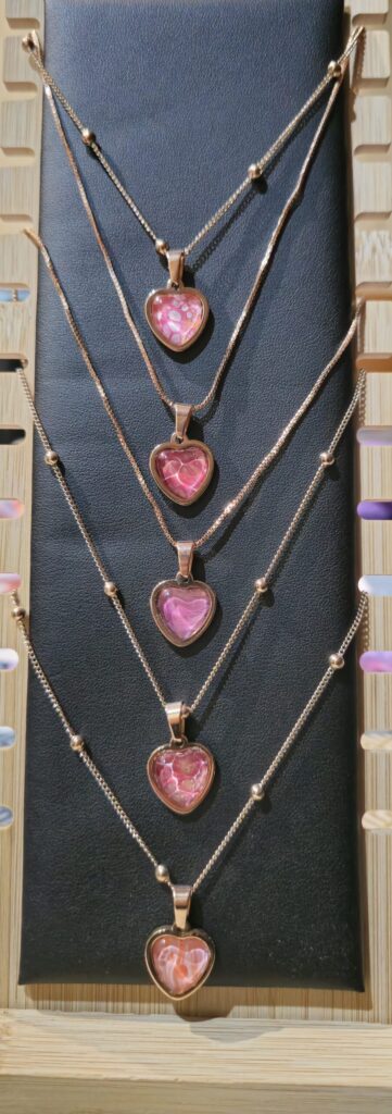 collane acciaio golden rose pendente cuore cabochon 12mm