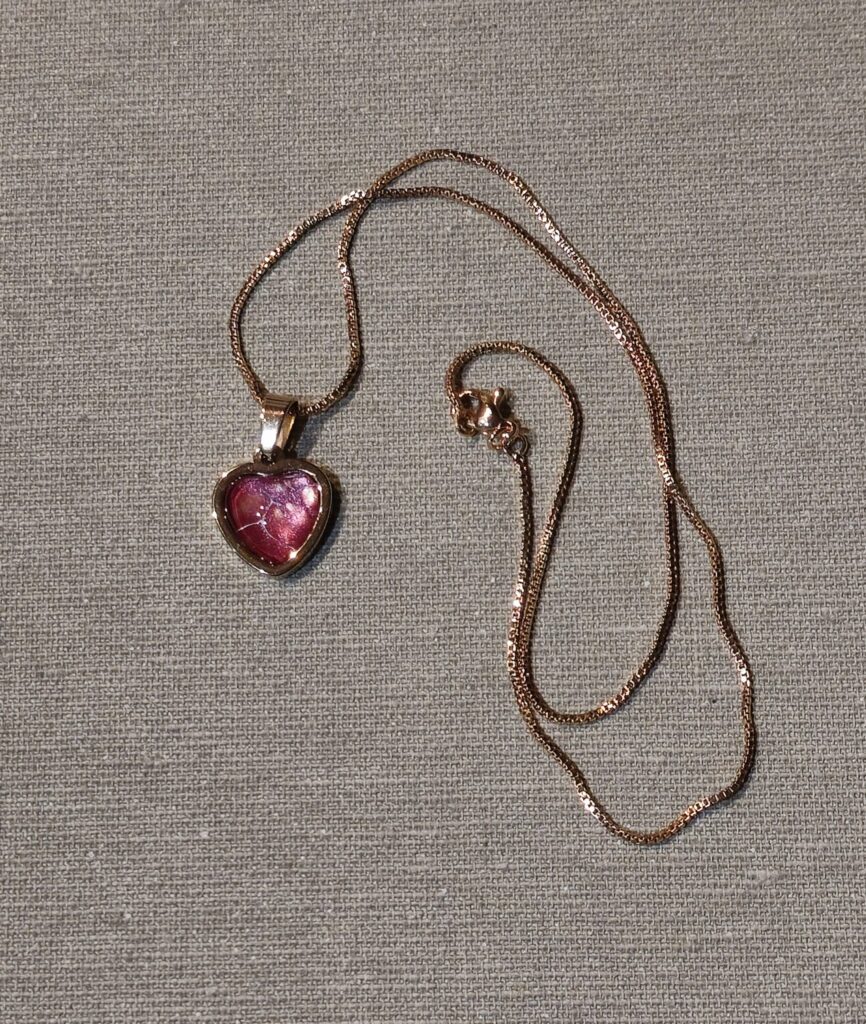 collana acciaio golden rose pendente cuore cabochon 12mm rosso perlato