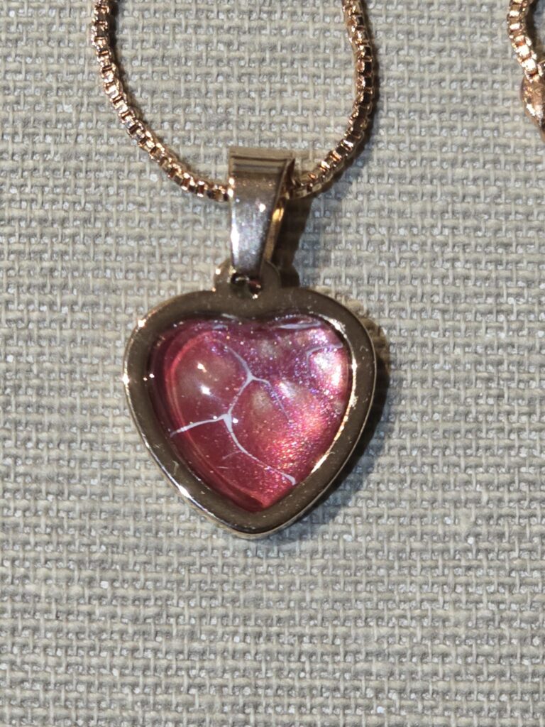 collana acciaio golden rose pendente cuore cabochon 12mm rosso perlato