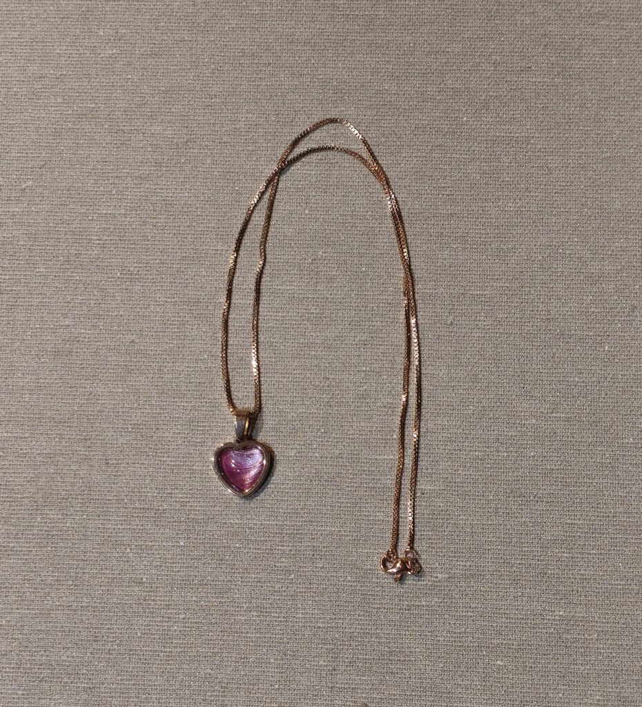 collana acciaio golden rose pendente cuore cabochon 12mm magenta perlato