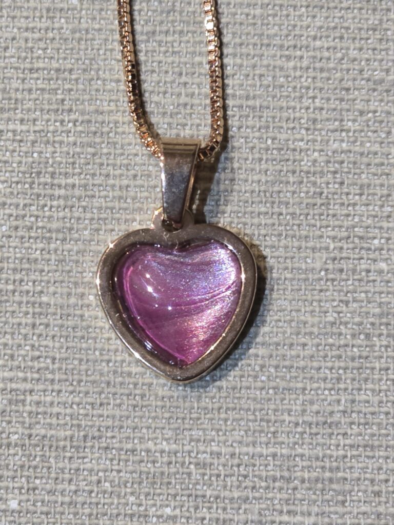 collana acciaio golden rose pendente cuore cabochon 12mm magenta perlato