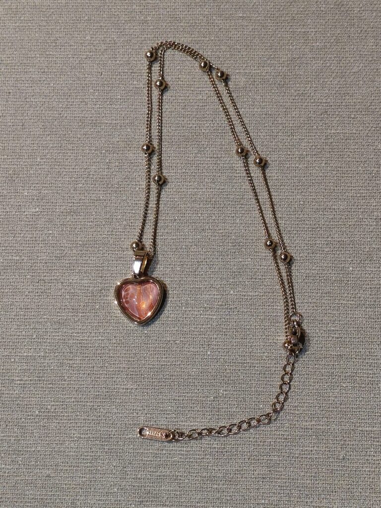 ccollana acciaio golden rose pendente cuore cabochon 12mm arancio iridescente striato di bianco