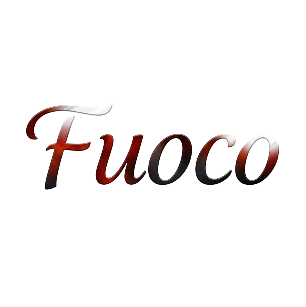 logo collezione bijoux Fuoco, nei colori rosso arancio corallo nero e bianco